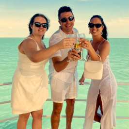 a couple of people posing for the camera